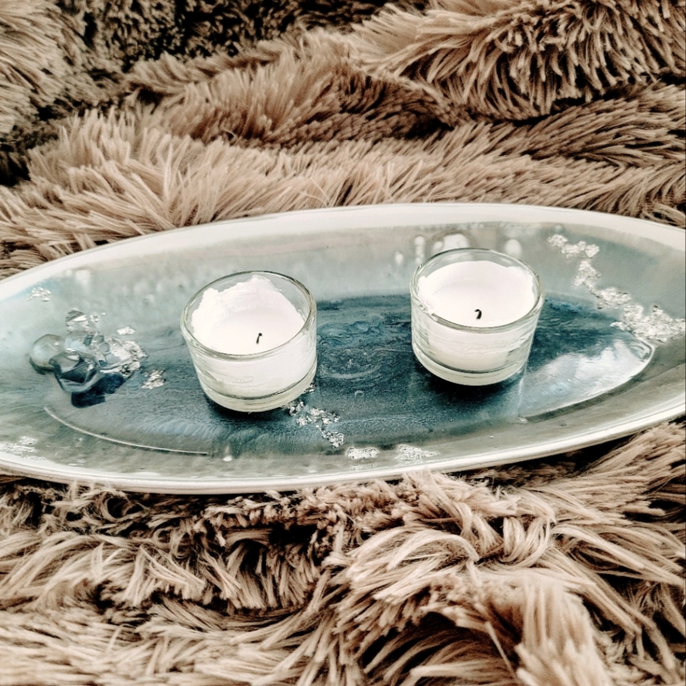 Hand poured epoxy tray, candle holder